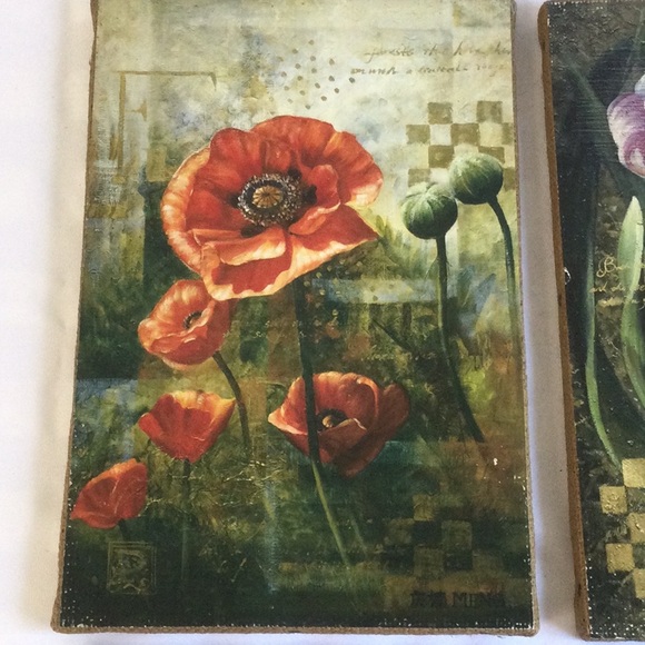 Floral printed burlap plaques for wall - Picture 3 of 7